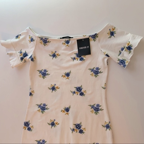 Forever 21 Floral Dress Off White Summer Sheath Ruffle Short Sleeves Sz S NWT - Picture 3 of 10